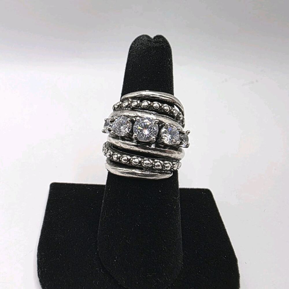 Israel 925 Sterling Silver 5 Beautiful CZ Clear Stones Ring Size 7